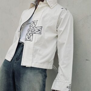 Embroidered cross / logo shacket