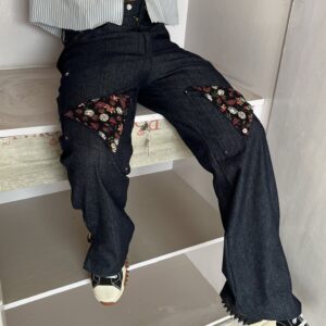 Floral patch pocket denim