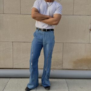 Faded zipper denims
