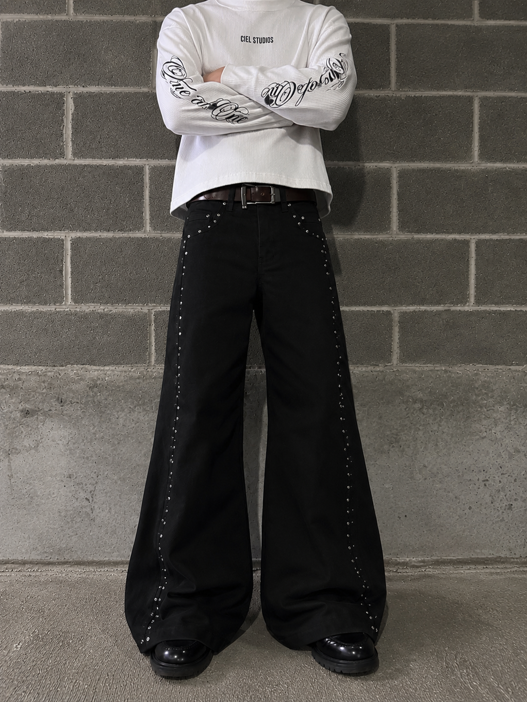 Studded wide leg pants