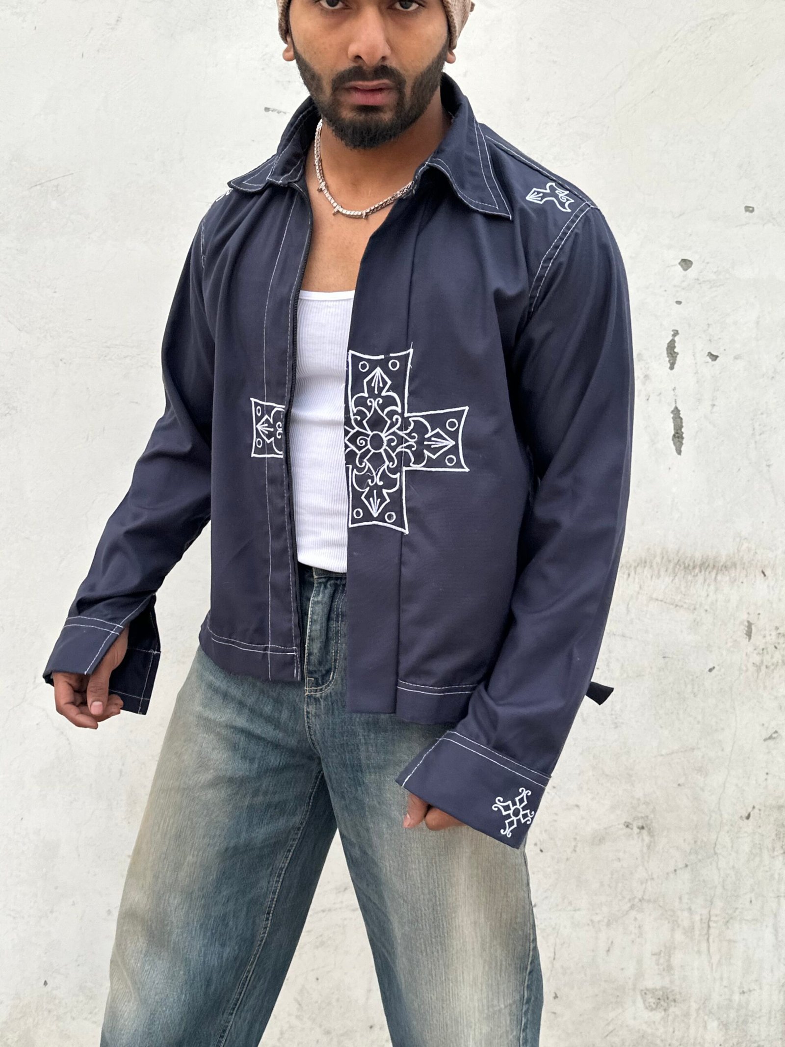Embroidered cross / logo shacket - Image 7