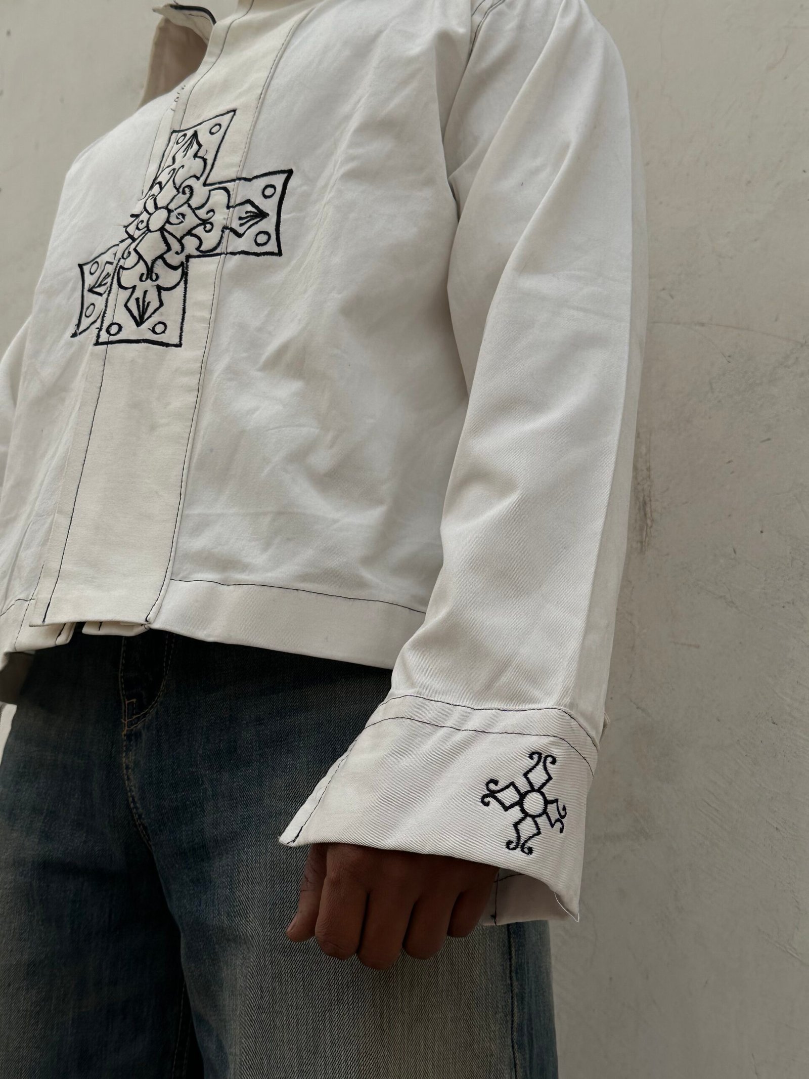 Embroidered cross / logo shacket - Image 5