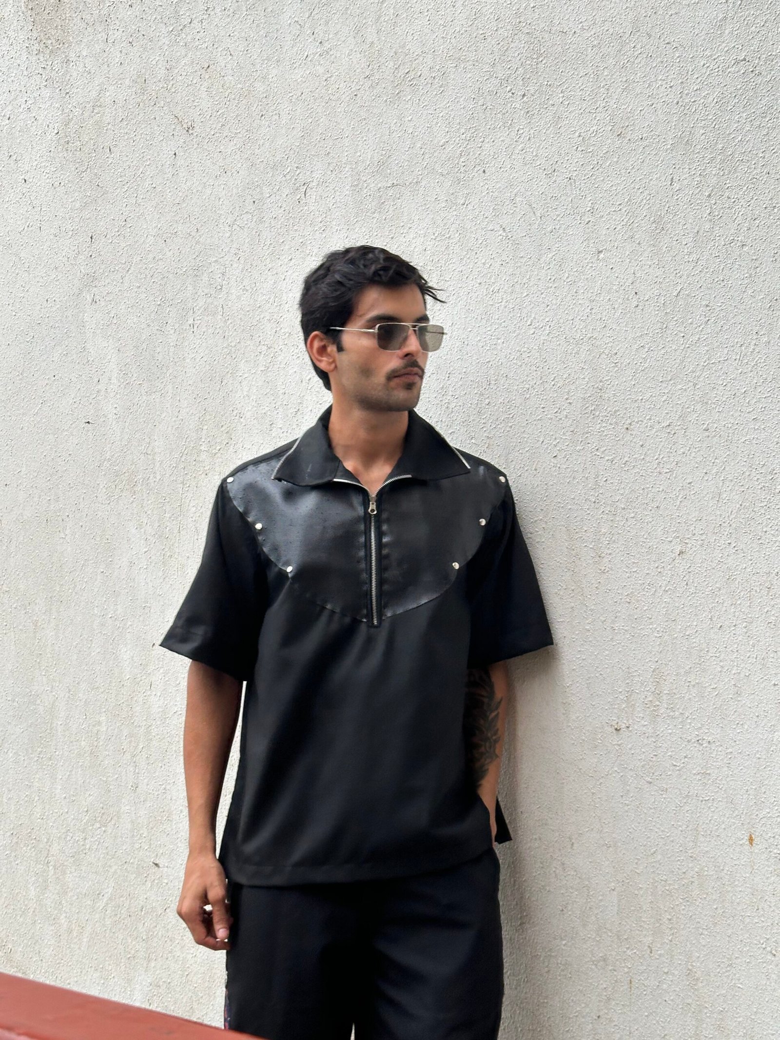 Henley PU leather zipper shirt - Image 6