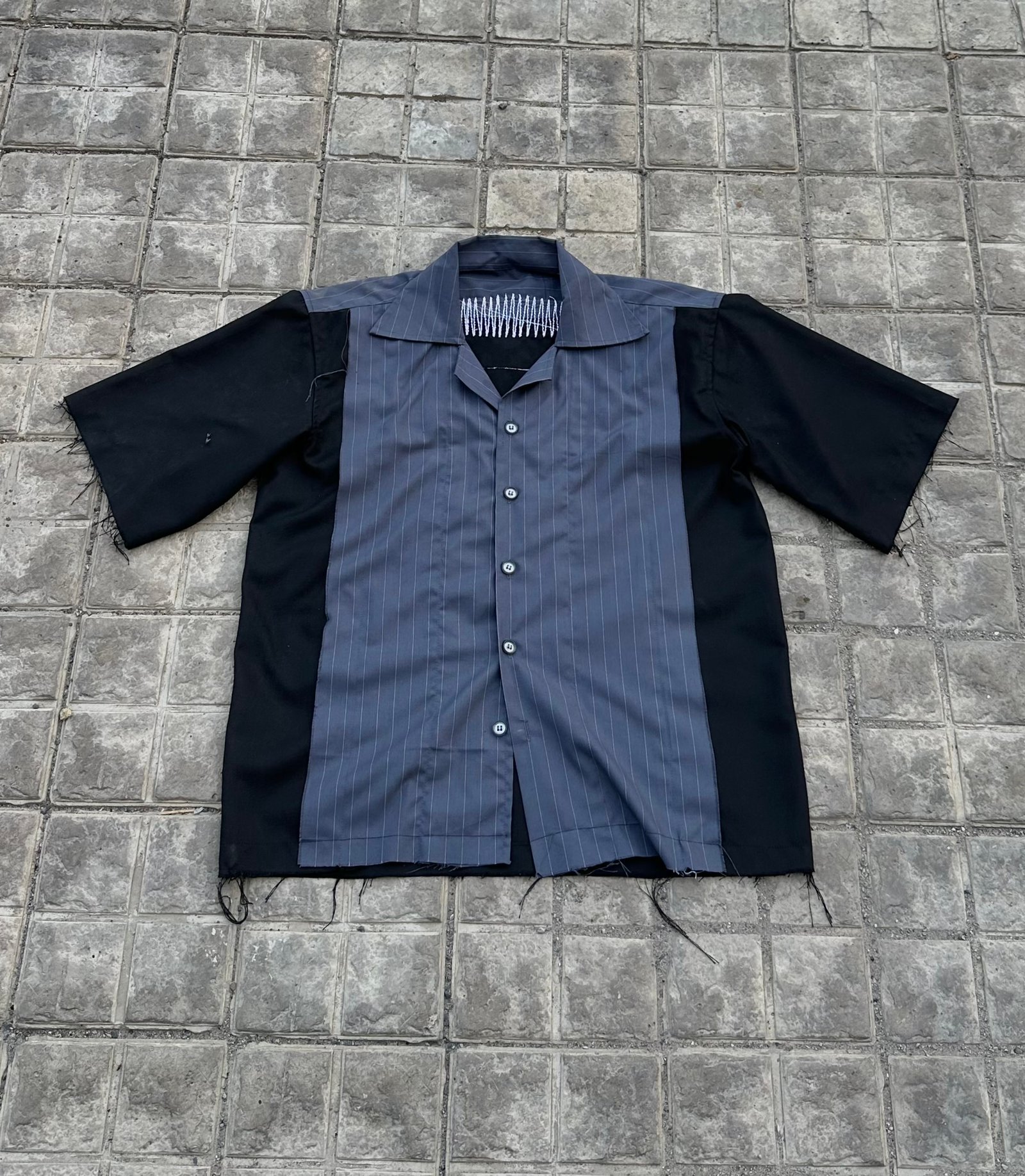 upcycled stripped distress shirt